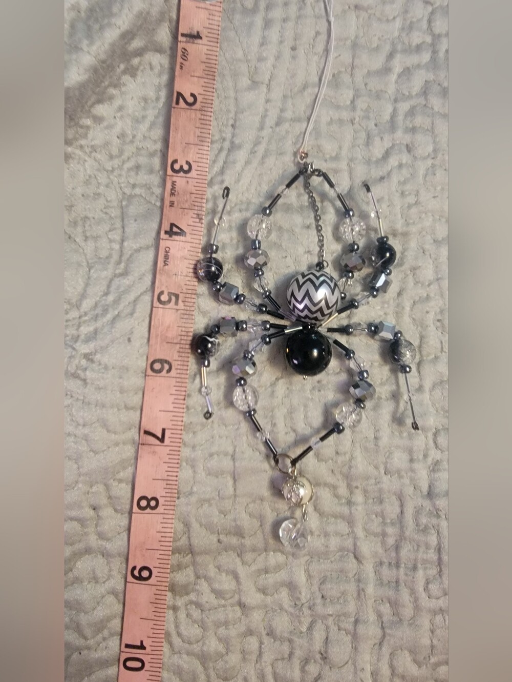 Handmade Black and Silver Beaded Spider Car Rearview Mirror Pendant